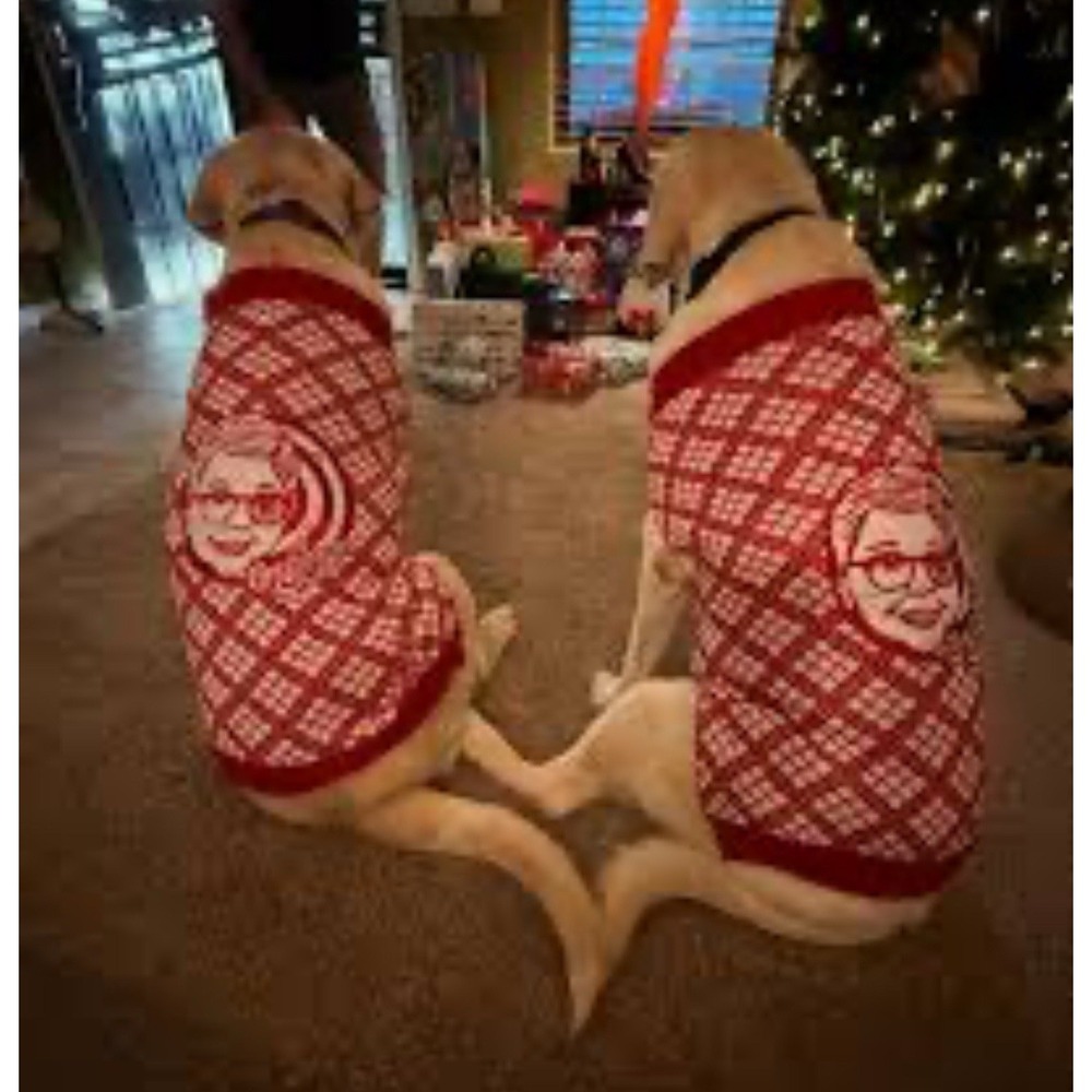 A‎ Christmas Story Pet Dog Sweater Size L Large Red White Embroidered Holidays